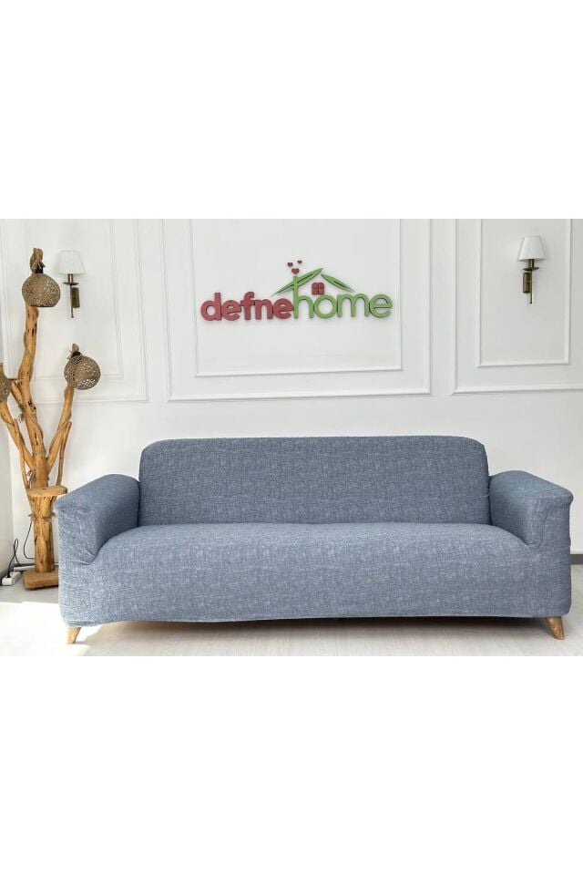 Döşemelik Kumaş Düz Keten Lastikli Kayma Yapmayan 3 Kişilik 1 Adet Büyük Kanepe Örtüsü Koyu Gri