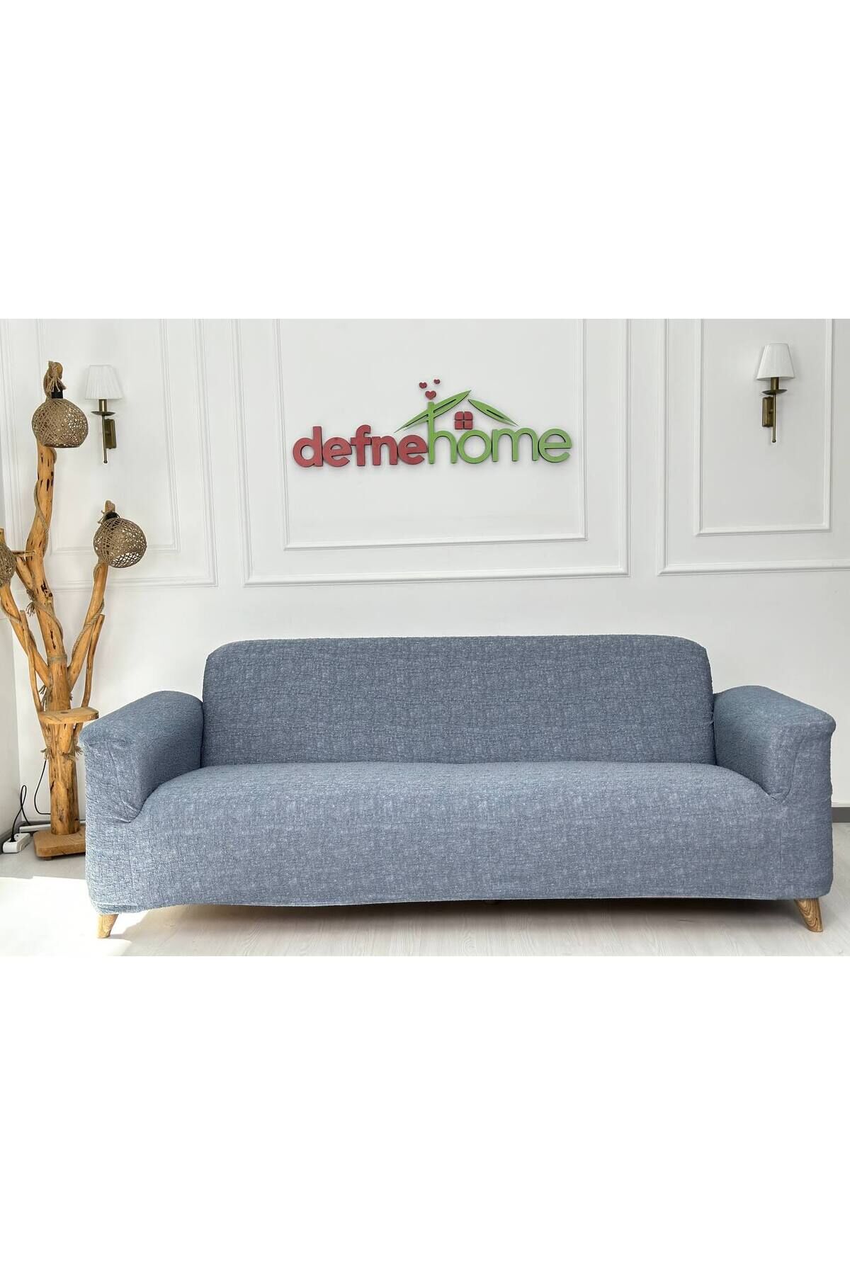 Döşemelik Kumaş Düz Keten Lastikli Kayma Yapmayan 3 Kişilik 1 Adet Büyük Kanepe Örtüsü Koyu Gri