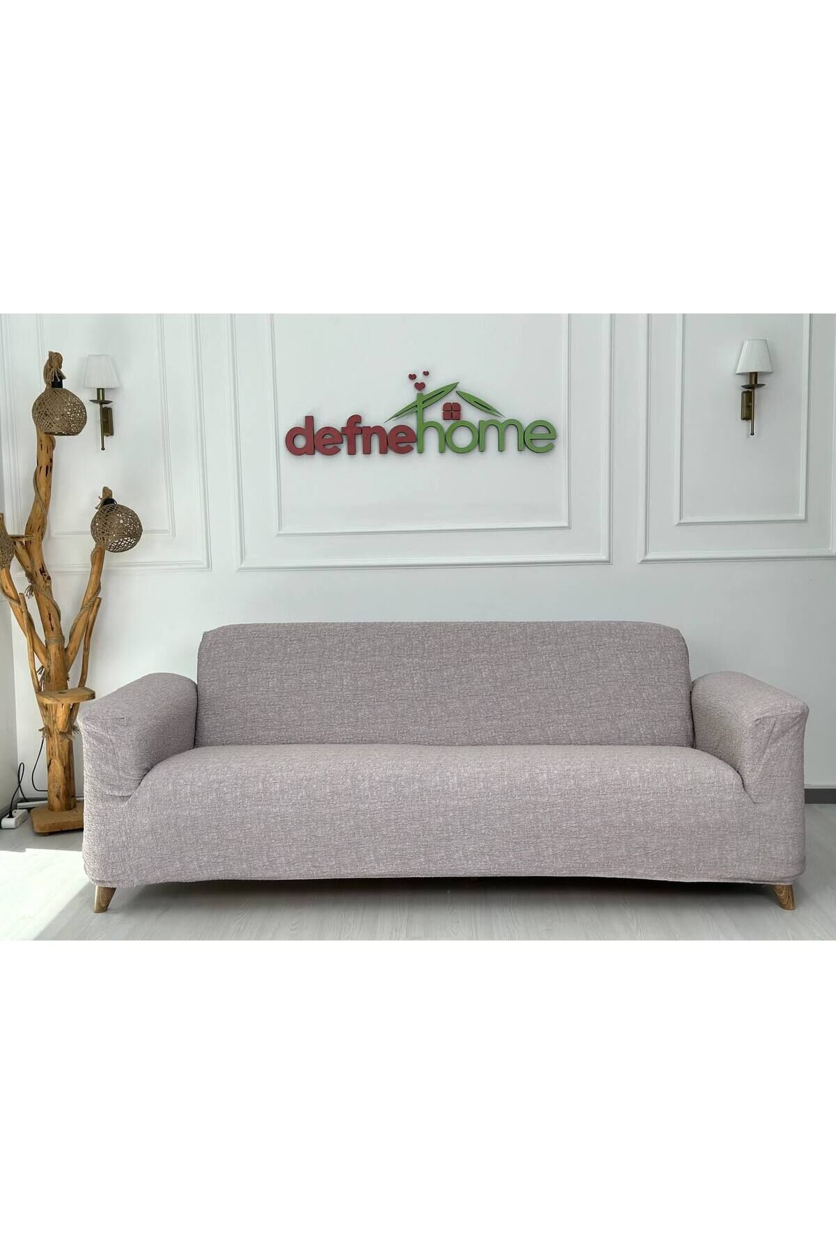 Döşemelik Kumaş Düz Keten Lastikli Kayma Yapmayan 3 Kişilik 1 Adet Büyük Kanepe Örtüsü Pudra