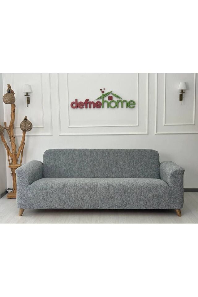 Jakar Kumaş Lastikli Kayma Yapmayan 3 Kişilik 1 Adet Büyük Kanepe Örtüsü Gri