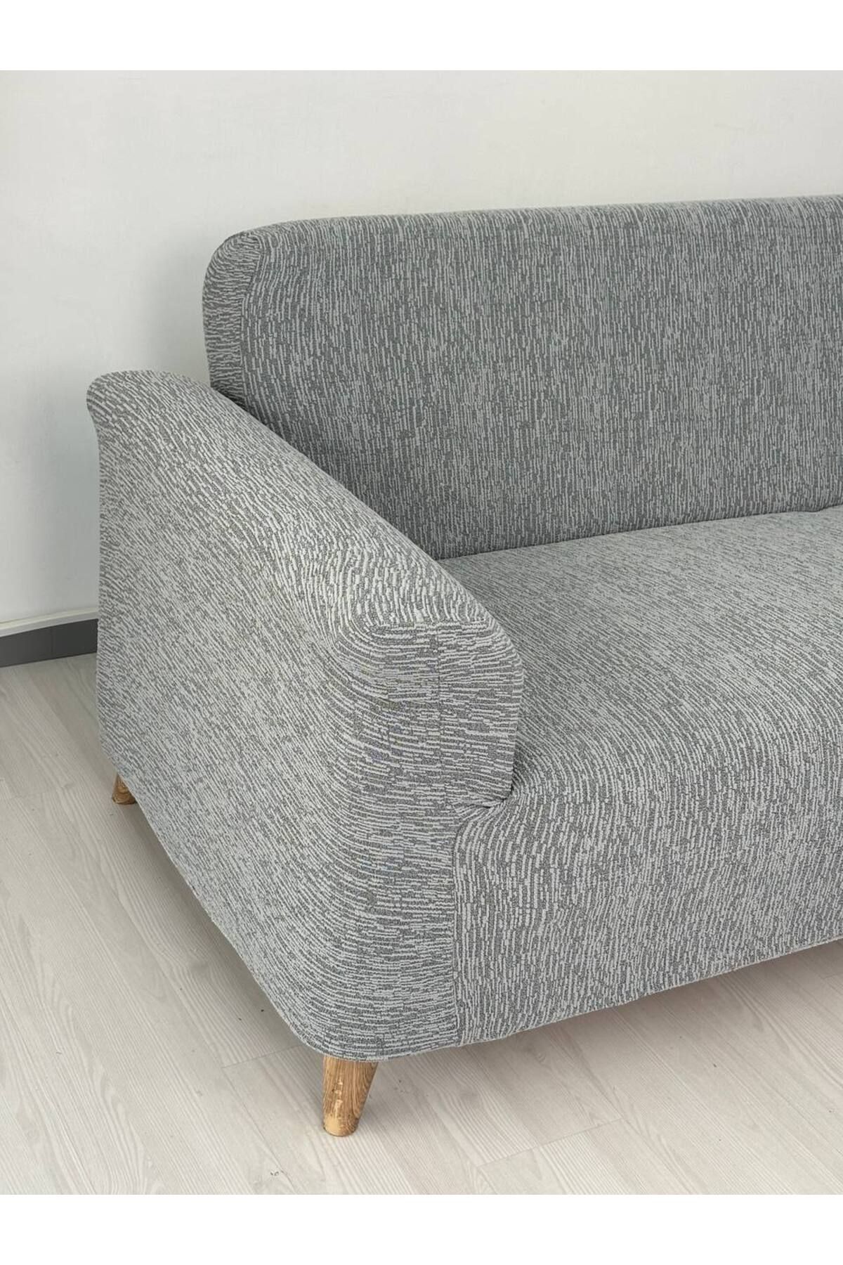 Jakar Kumaş Lastikli Kayma Yapmayan 3 Kişilik 1 Adet Büyük Kanepe Örtüsü Gri