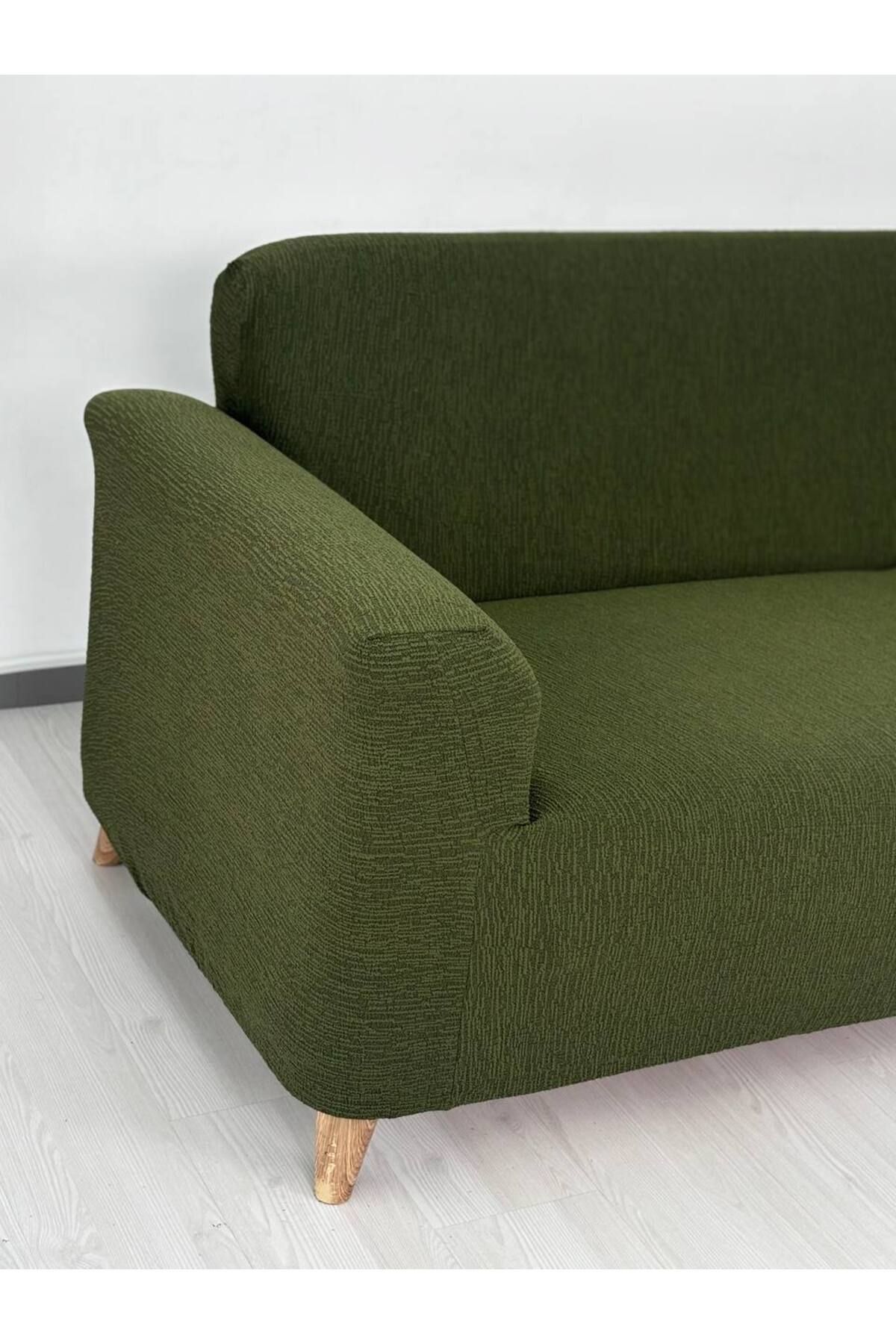 Jakar Kumaş Lastikli Kayma Yapmayan 3 Kişilik 1 Adet Büyük Kanepe Örtüsü Haki