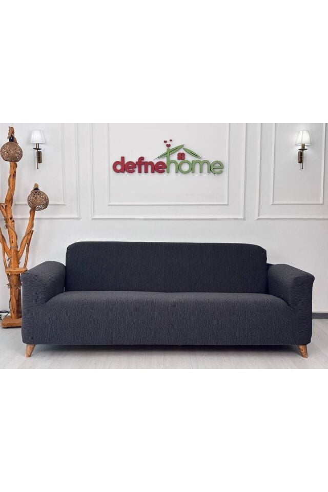 Jakar Kumaş Lastikli Kayma Yapmayan 3 Kişilik 1 Adet Büyük Kanepe Örtüsü Antrasit