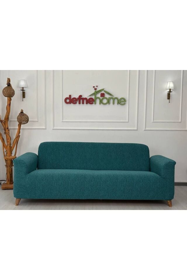Jakar Kumaş Lastikli Kayma Yapmayan 3 Kişilik 1 Adet Büyük Kanepe Örtüsü Turkuaz