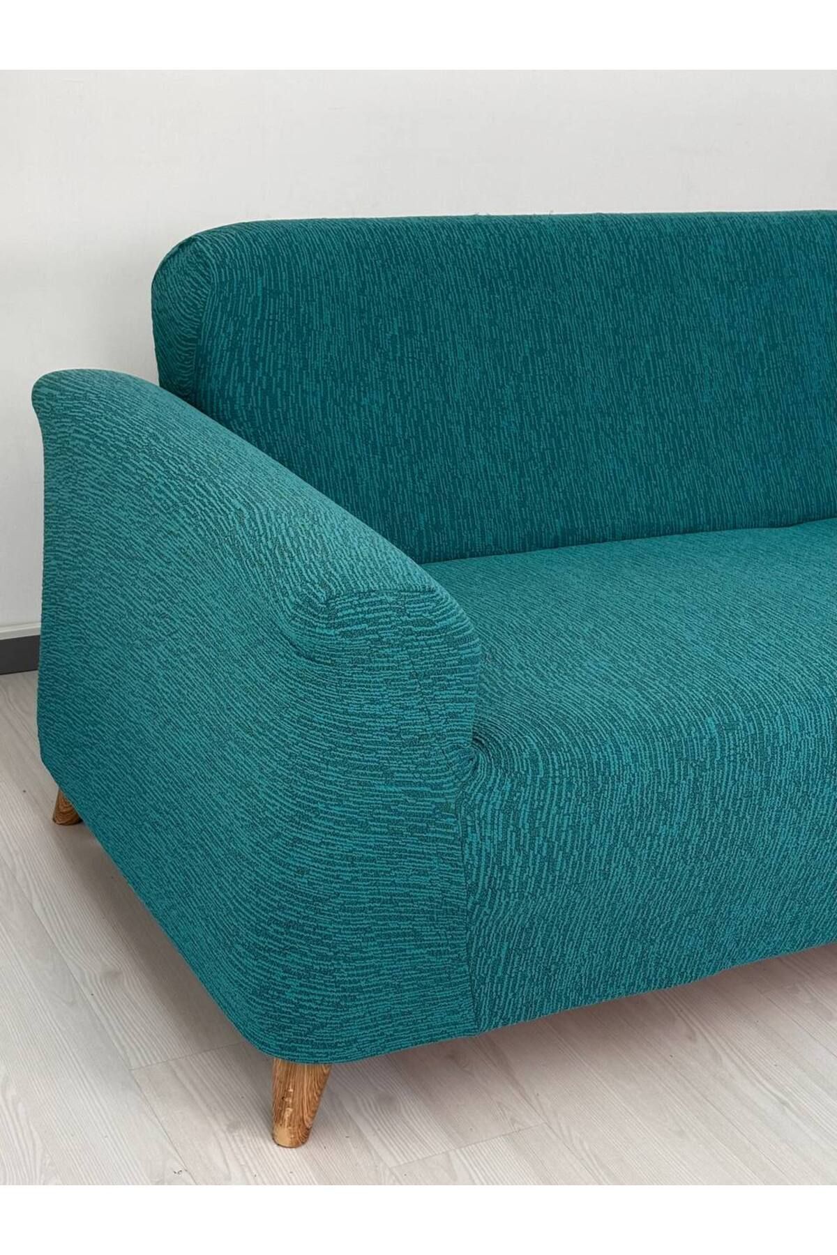 Jakar Kumaş Lastikli Kayma Yapmayan 3 Kişilik 1 Adet Büyük Kanepe Örtüsü Turkuaz