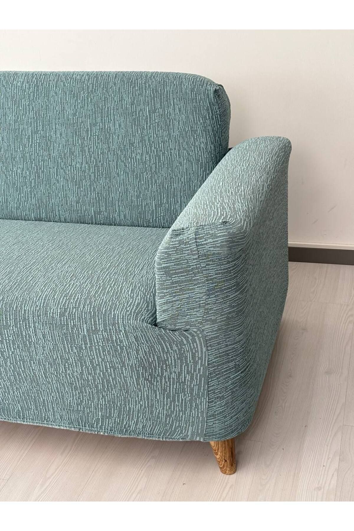 Jakar Kumaş Lastikli Kayma Yapmayan3 Kişilik Tekli Kanepe Örtüsü Mint